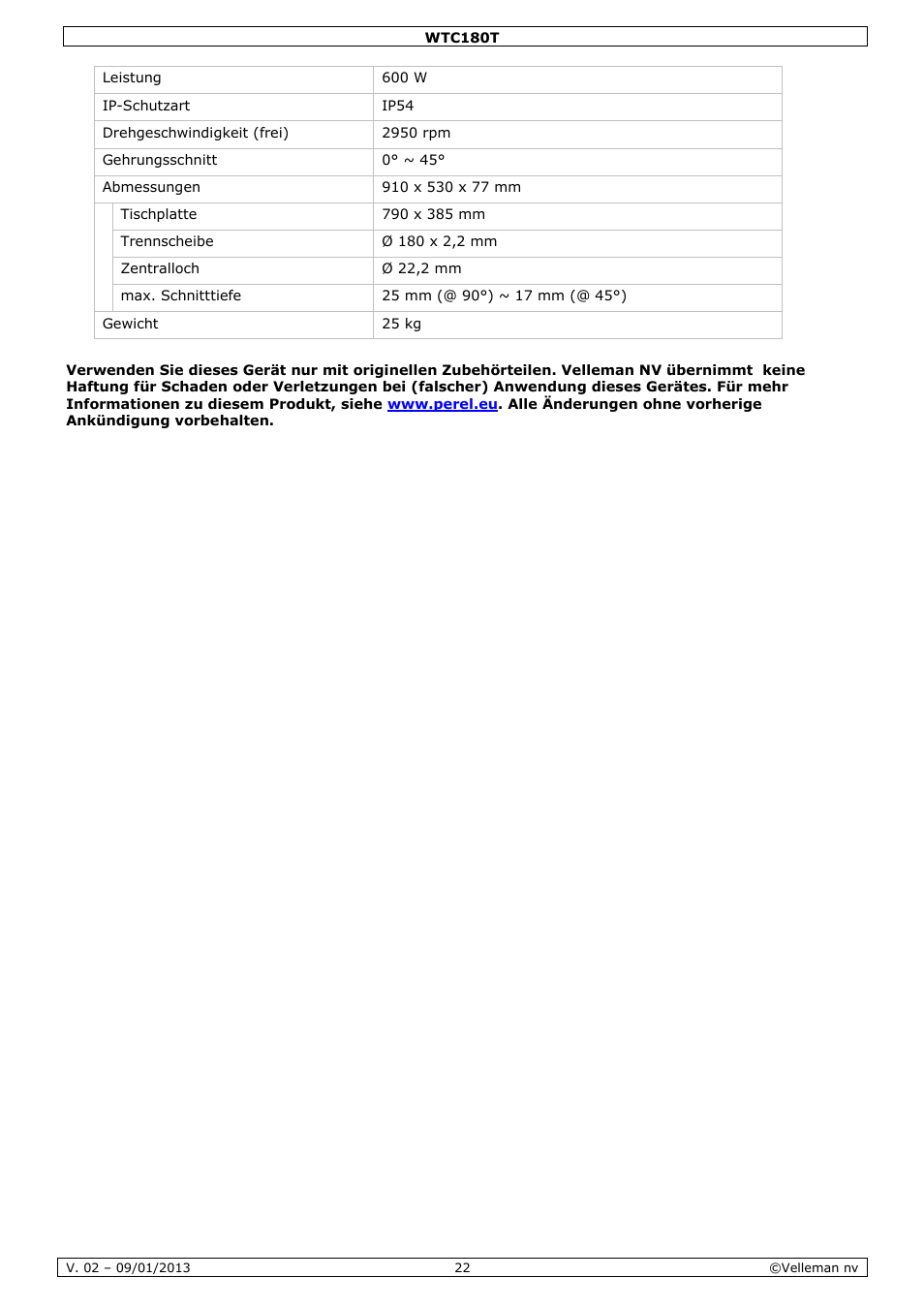 Velleman WTC180T User Manual | Page 22 / 28