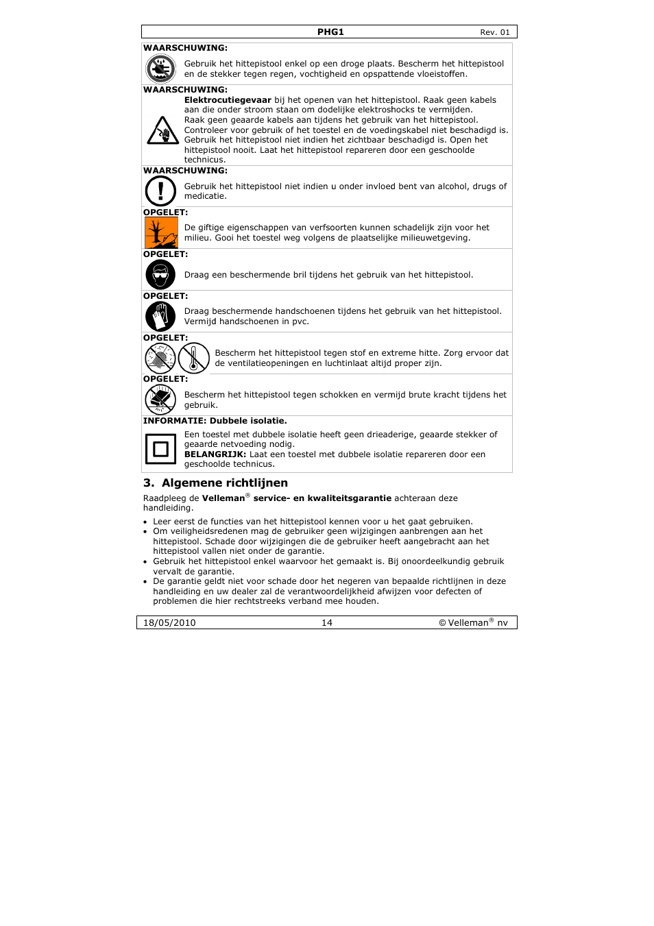 Algemen, E richtlijn | Velleman PHG1 User Manual | Page 14 / 32
