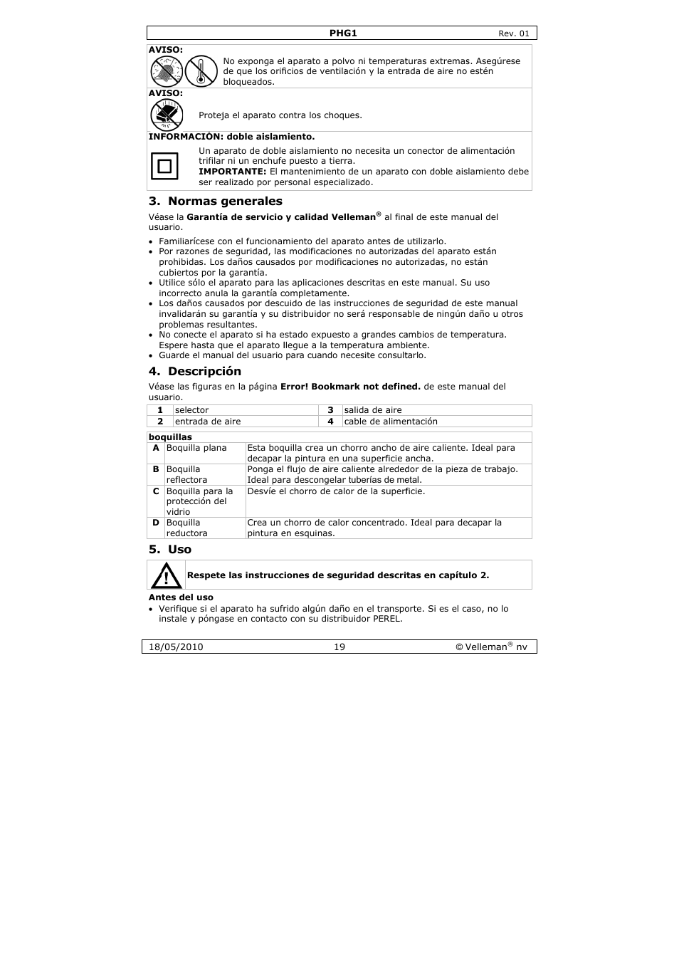 Normas g, Descripc, Generales | Velleman PHG1 User Manual | Page 19 / 32