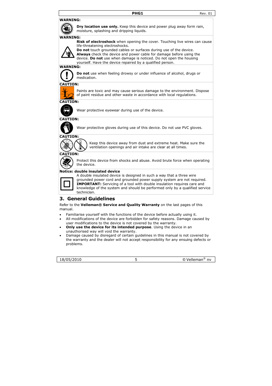 General g, Guidelines | Velleman PHG1 User Manual | Page 5 / 32