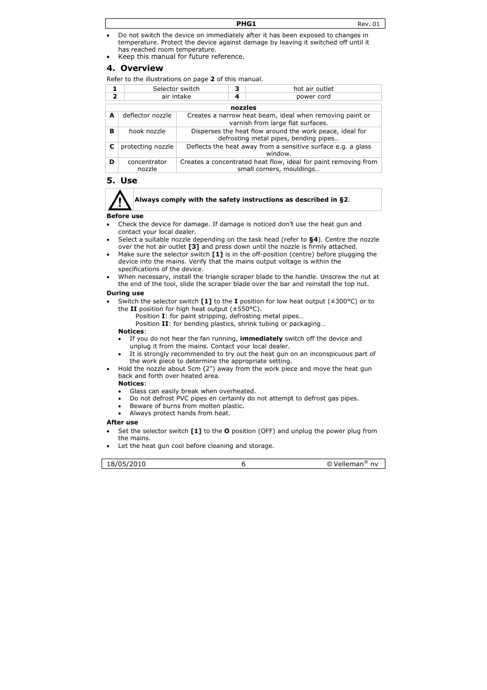 Overview | Velleman PHG1 User Manual | Page 6 / 32