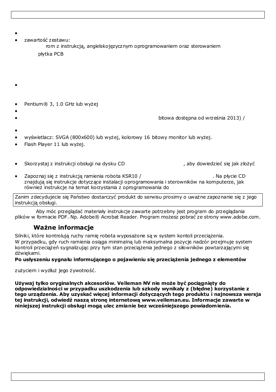 Cechy, Wymagania systemowe, Instalacja | Ważne informacje | Velleman KSR10_USB USER MANUAL User Manual | Page 15 / 19