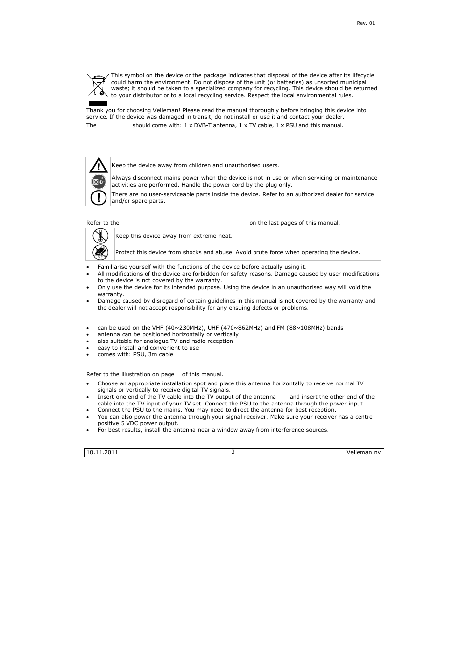 User manual, User m, Anual | Velleman ANTDVBT5 User Manual | Page 3 / 11