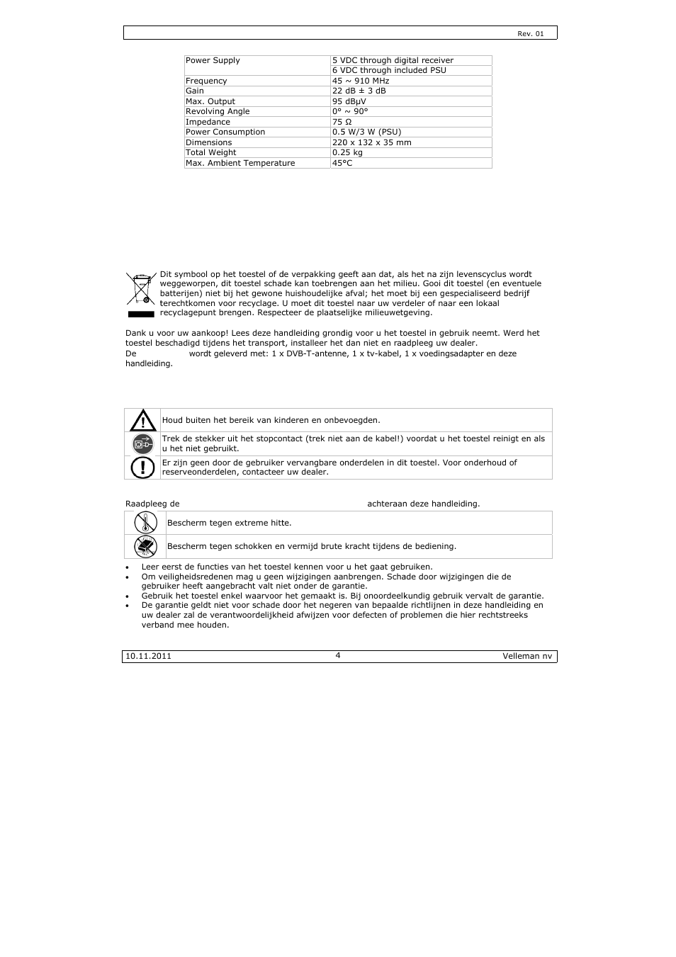 Gebruikershandleiding, Gebr, Ruikersh | Andleidi | Velleman ANTDVBT5 User Manual | Page 4 / 11