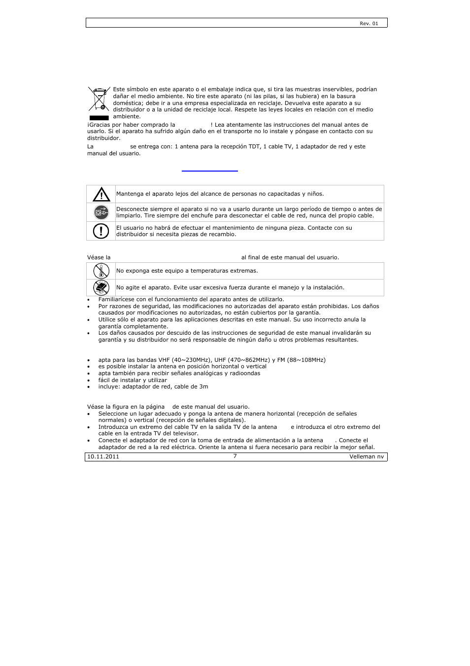 Manual del usuario, Anual de, L usuario | Velleman ANTDVBT5 User Manual | Page 7 / 11