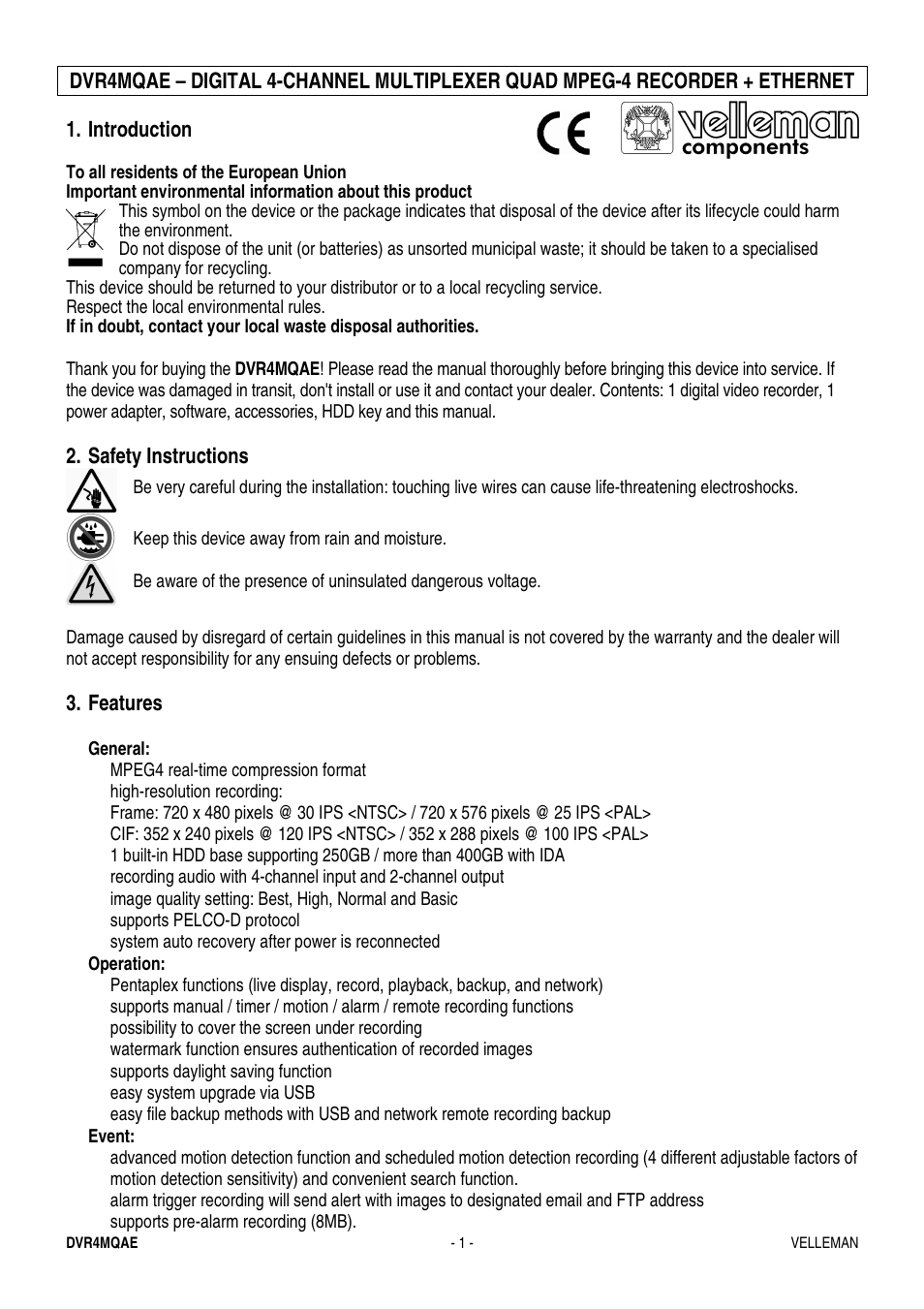 Velleman DVR4MQAE User Manual | 38 pages