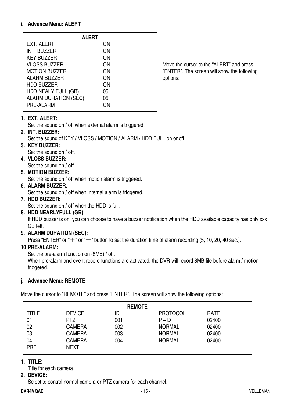 Velleman DVR4MQAE User Manual | Page 15 / 38
