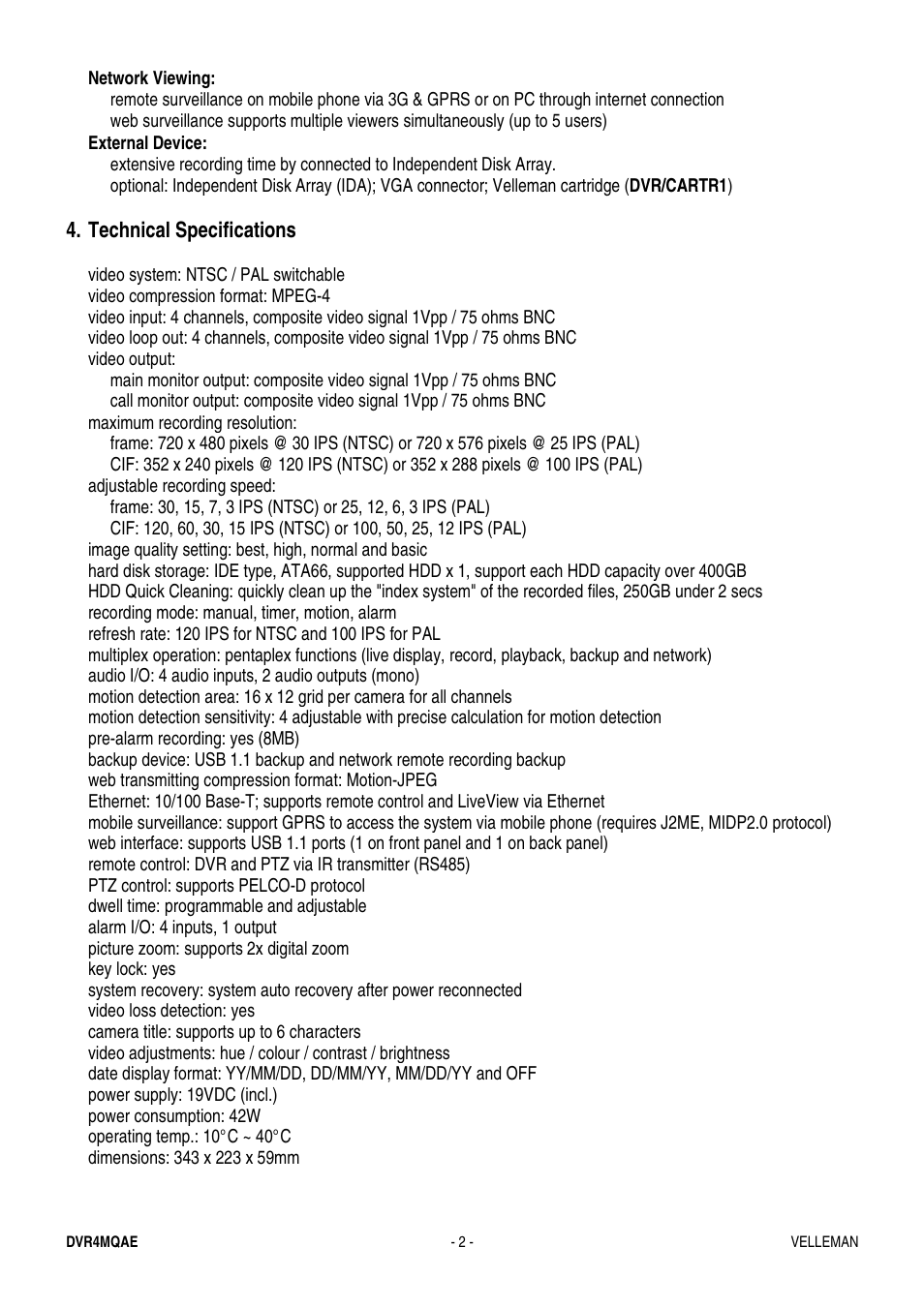 Velleman DVR4MQAE User Manual | Page 2 / 38