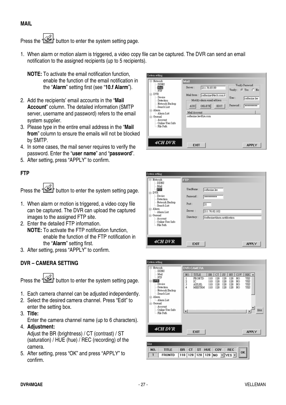 Velleman DVR4MQAE User Manual | Page 27 / 38