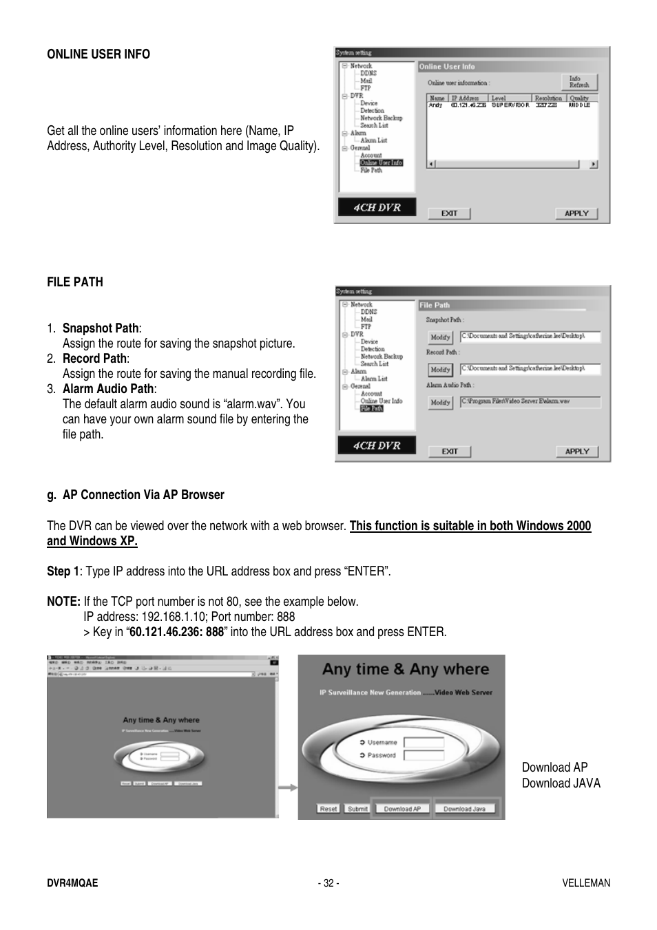 Velleman DVR4MQAE User Manual | Page 32 / 38