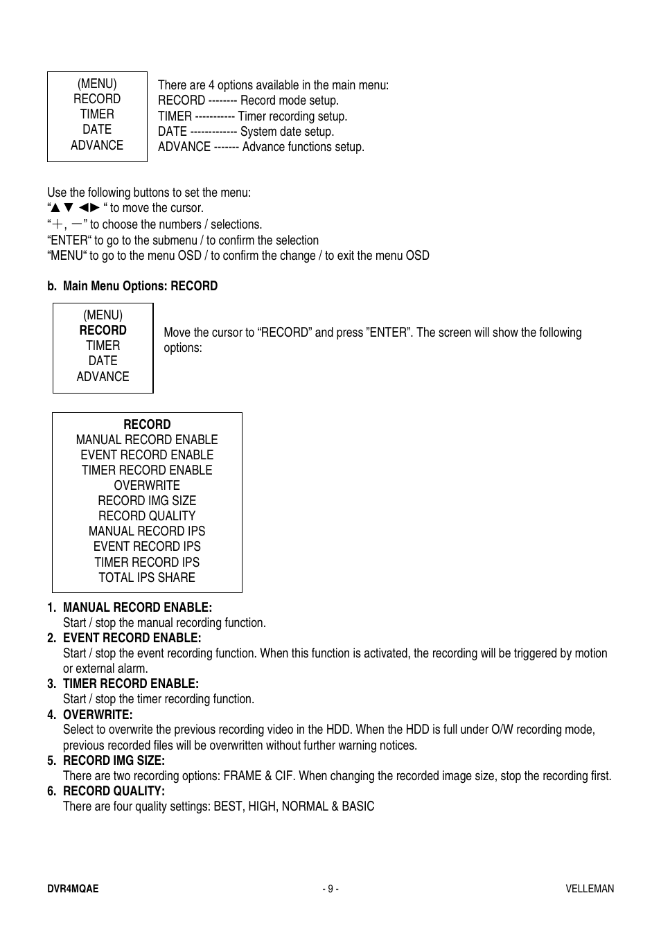 Velleman DVR4MQAE User Manual | Page 9 / 38