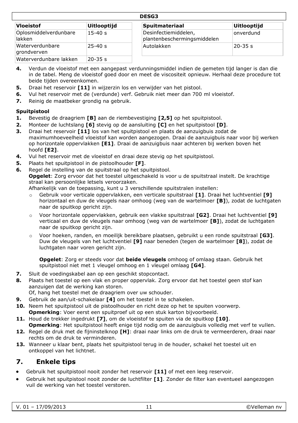 Spuitpistool, Enkele tips | Velleman DESG3 User Manual | Page 11 / 35