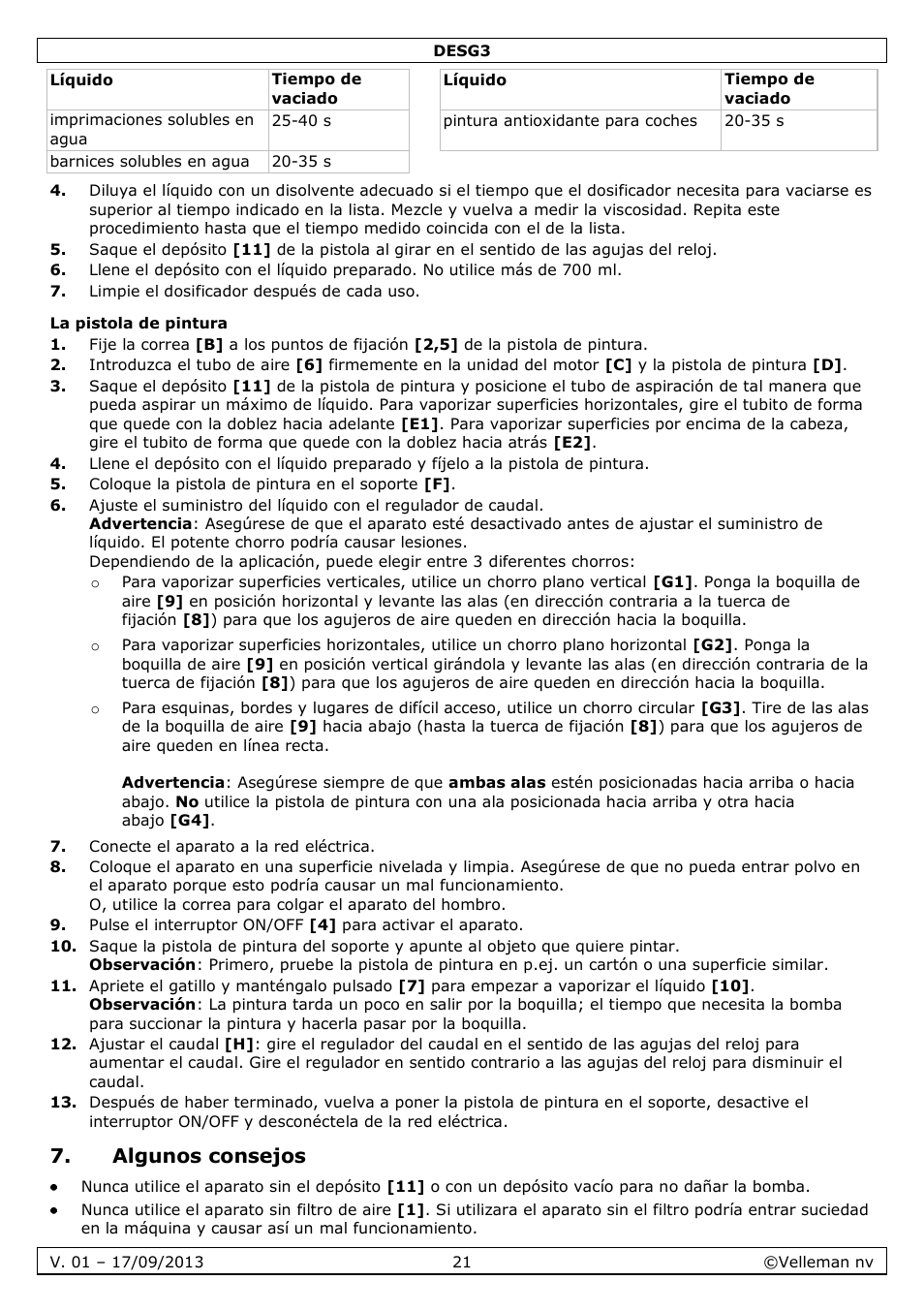 La pistola de pintura, Algunos consejos | Velleman DESG3 User Manual | Page 21 / 35