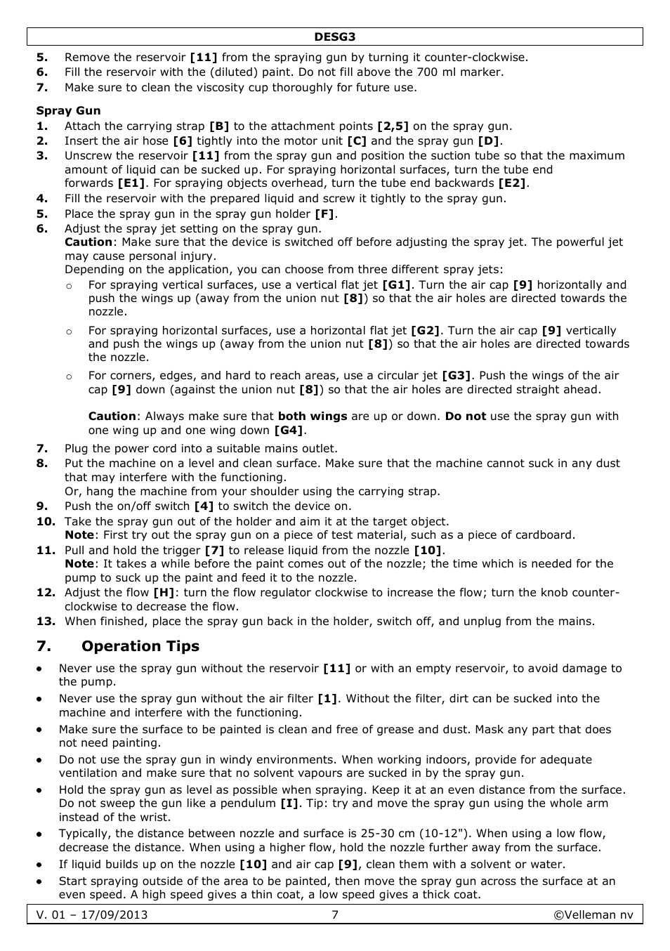 Spray gun, Operation tips | Velleman DESG3 User Manual | Page 7 / 35