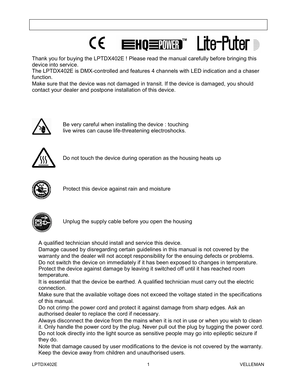 Velleman LPTDX402E User Manual | 22 pages