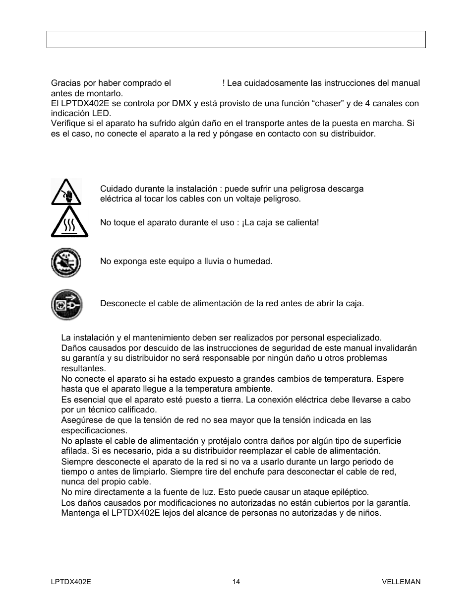 Lptdx402e – dimmer pack de 4 canales | Velleman LPTDX402E User Manual | Page 14 / 22