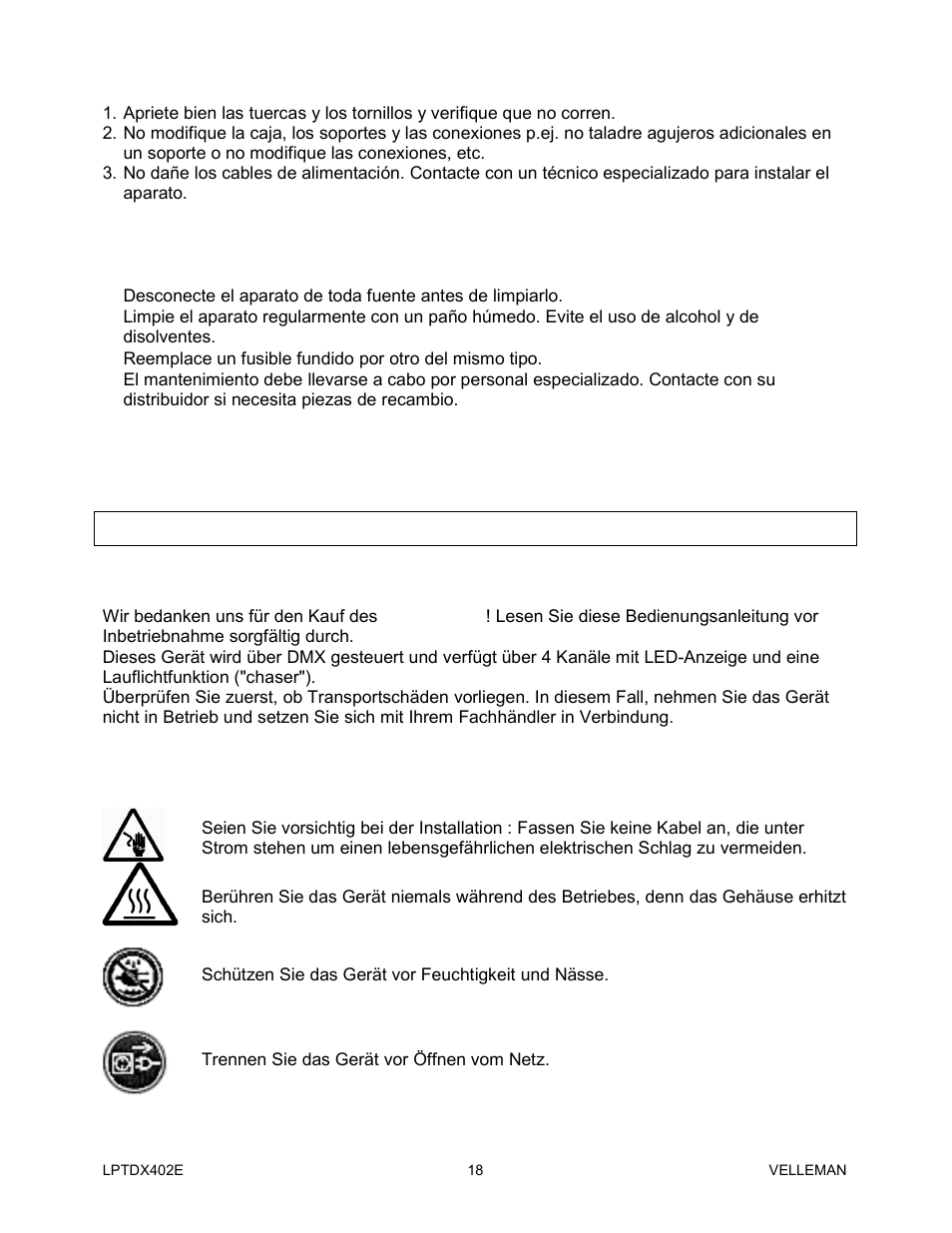 Lptdx402e – 4-kanal dimmer pack | Velleman LPTDX402E User Manual | Page 18 / 22