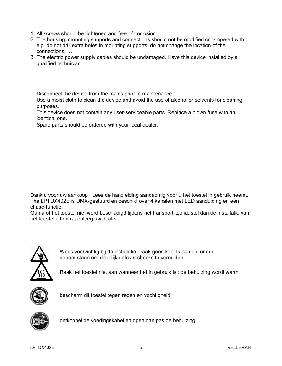 Lptdx402e – 4-kanaals dimmerpack | Velleman LPTDX402E User Manual | Page 5 / 22