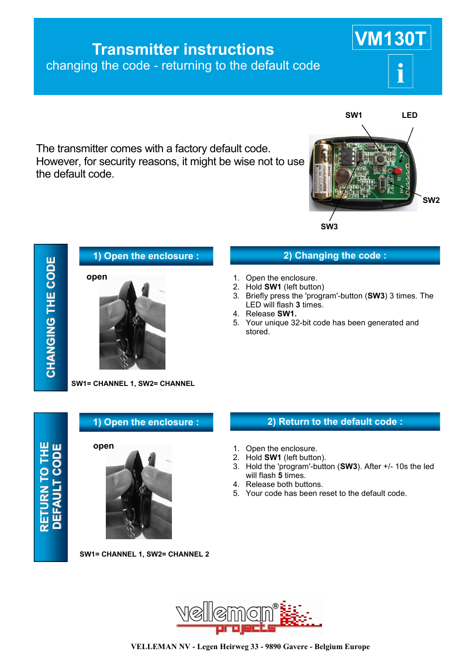 Velleman VM130T infosheet User Manual | 1 page