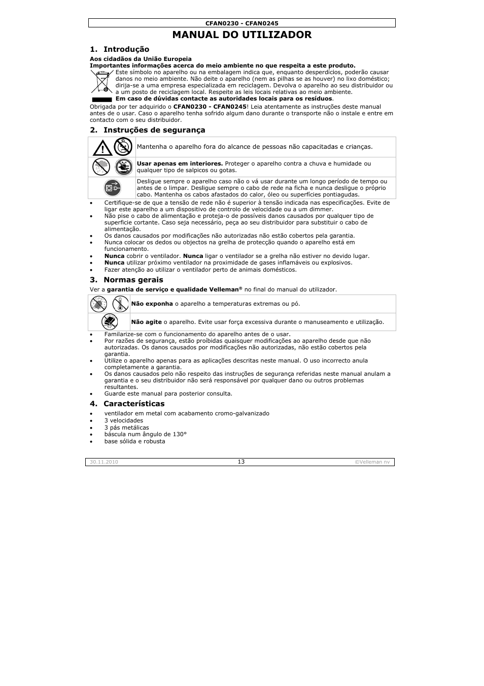 Manu, Ual do u, Utilizad | Velleman CFAN0230 User Manual | Page 13 / 16