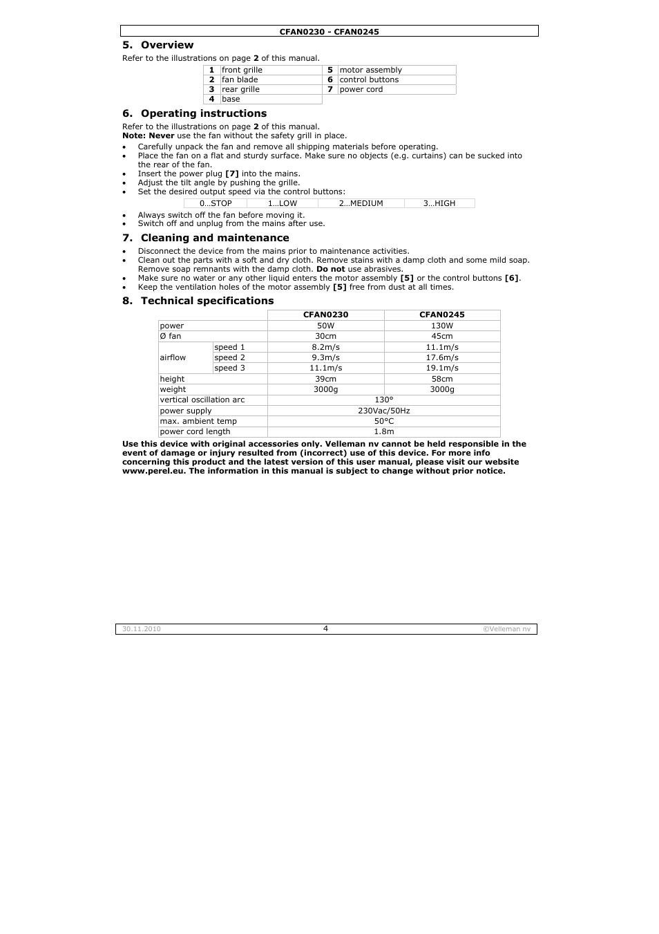Velleman CFAN0230 User Manual | Page 4 / 16
