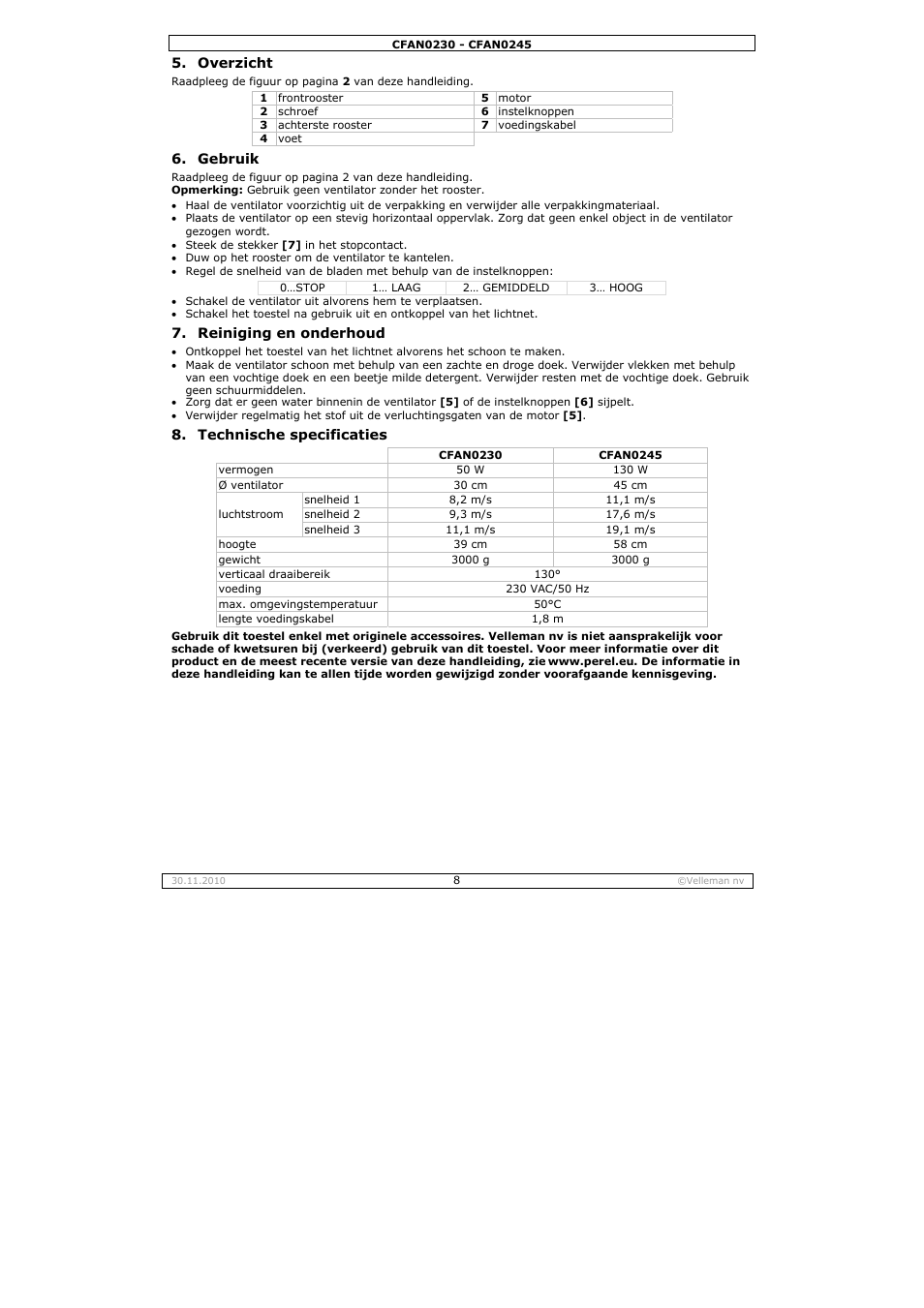 Velleman CFAN0230 User Manual | Page 8 / 16