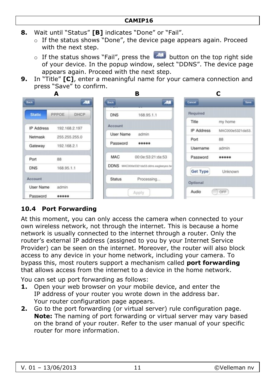 4 port forwarding | Velleman CAMIP16 User manual User Manual | Page 11 / 60