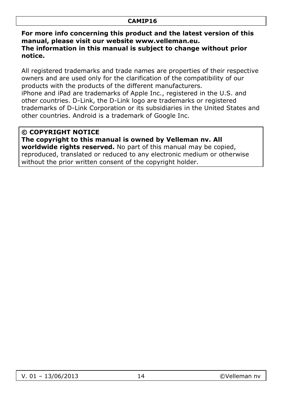 Velleman CAMIP16 User manual User Manual | Page 14 / 60