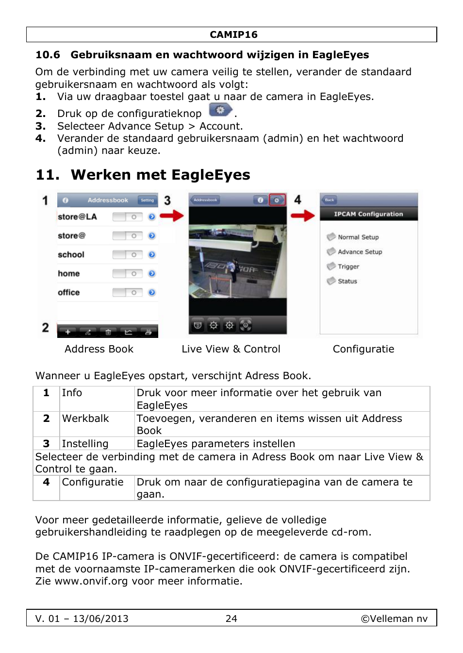 6 gebruiksnaam en wachtwoord wijzigen in eagleeyes, Werken met eagleeyes | Velleman CAMIP16 User manual User Manual | Page 24 / 60