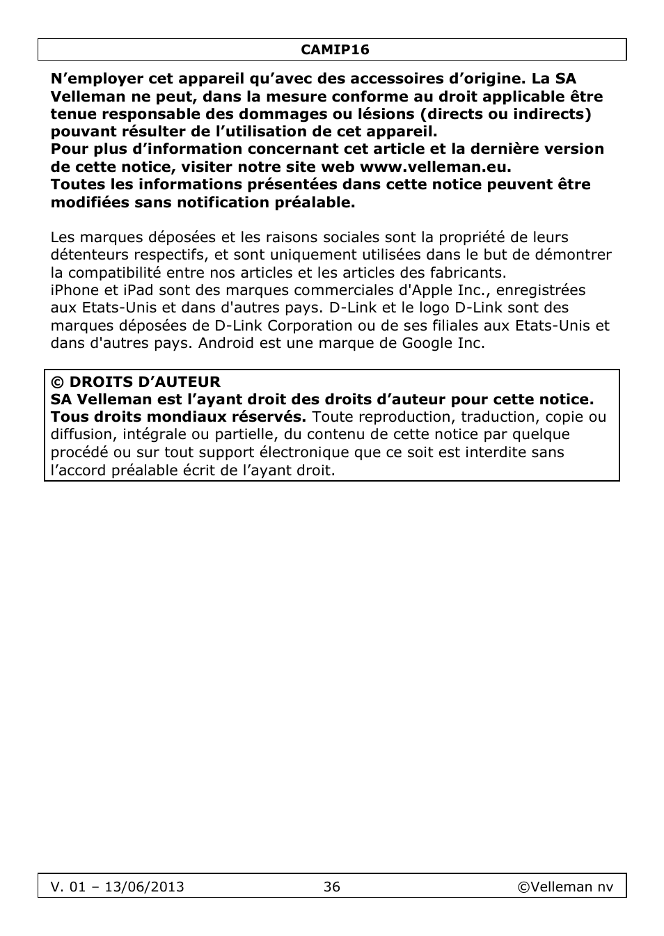 Velleman CAMIP16 User manual User Manual | Page 36 / 60