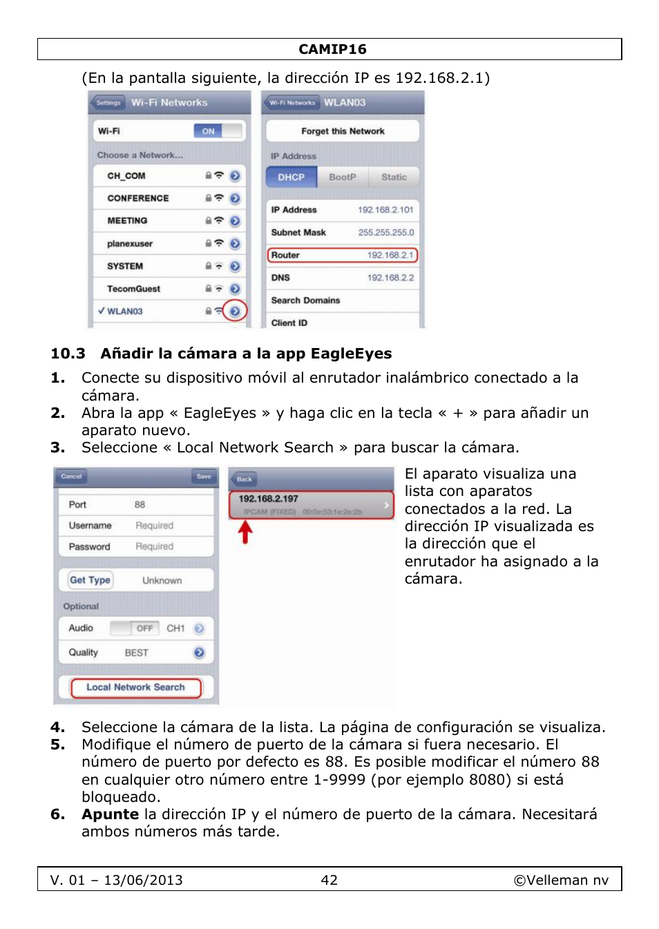 3 añadir la cámara a la app eagleeyes | Velleman CAMIP16 User manual User Manual | Page 42 / 60