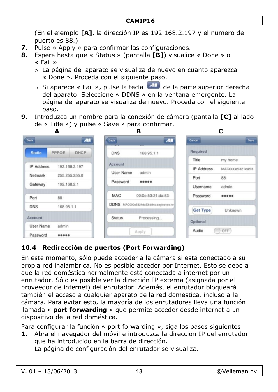 4 redirección de puertos (port forwarding) | Velleman CAMIP16 User manual User Manual | Page 43 / 60