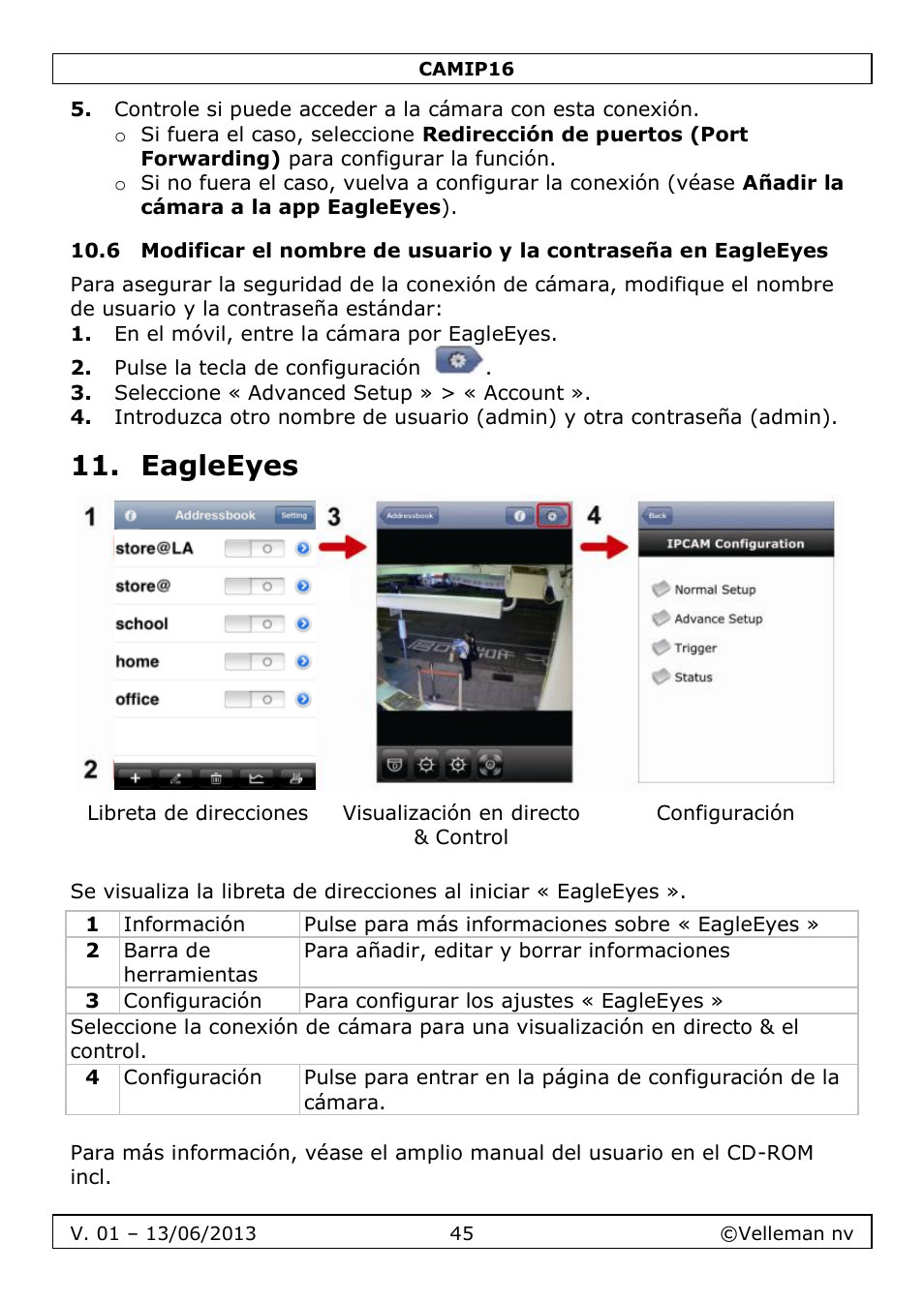 Eagleeyes | Velleman CAMIP16 User manual User Manual | Page 45 / 60