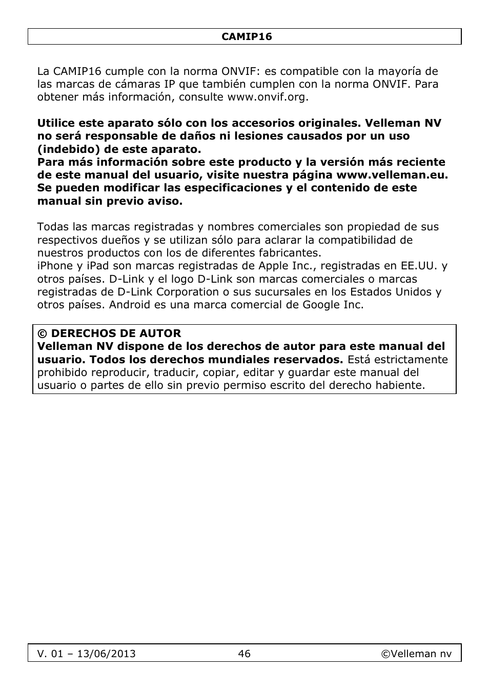 Velleman CAMIP16 User manual User Manual | Page 46 / 60