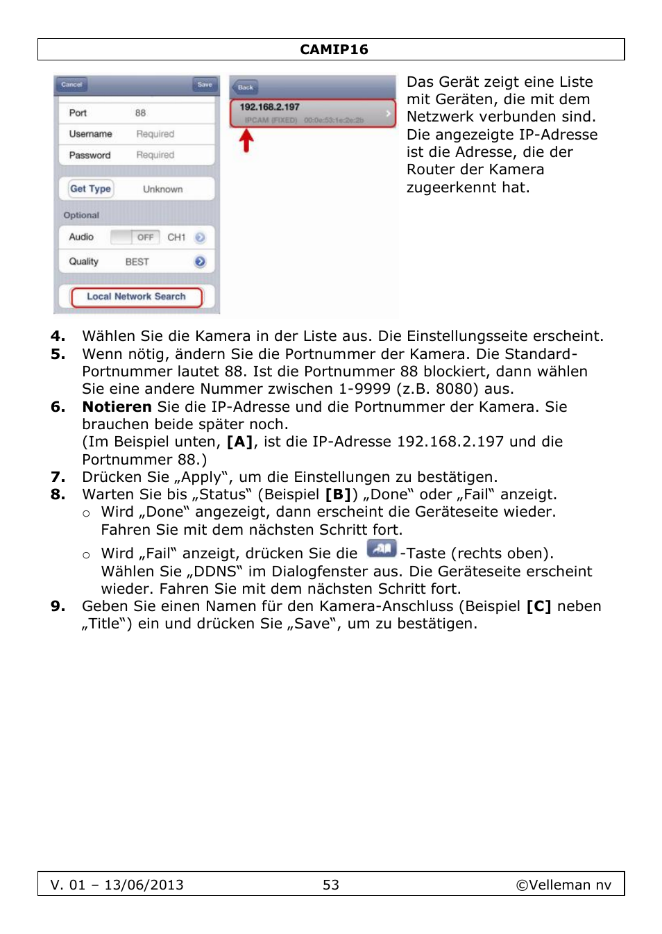 Velleman CAMIP16 User manual User Manual | Page 53 / 60