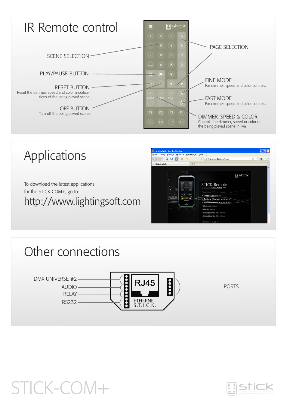 Stick-com, Applications other connections ir remote control | Velleman VDPSCS-STICKCOM User Manual | Page 2 / 2