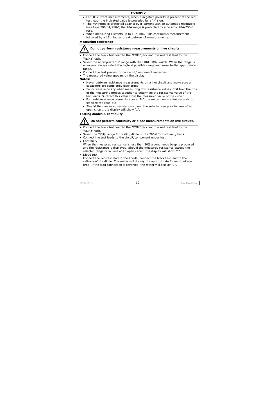 Velleman EVM892 User Manual | Page 10 / 80
