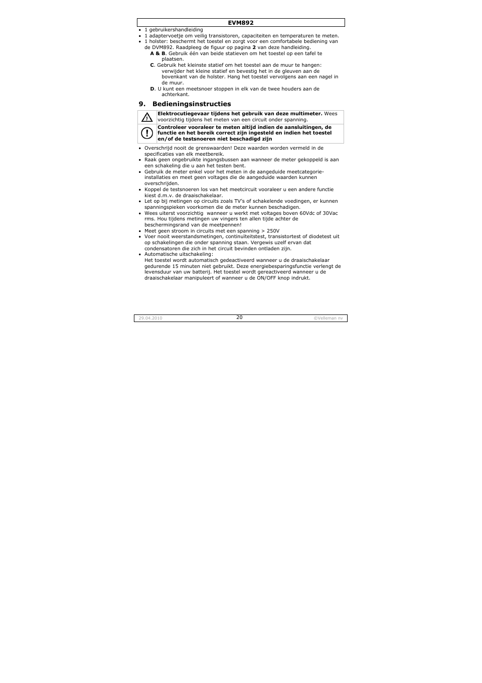 Velleman EVM892 User Manual | Page 20 / 80