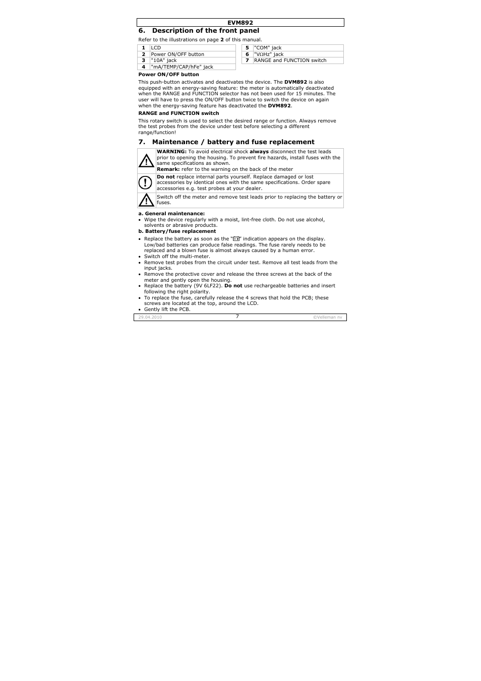 Velleman EVM892 User Manual | Page 7 / 80