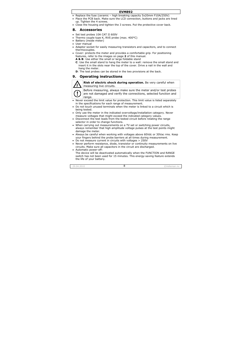 Velleman EVM892 User Manual | Page 8 / 80