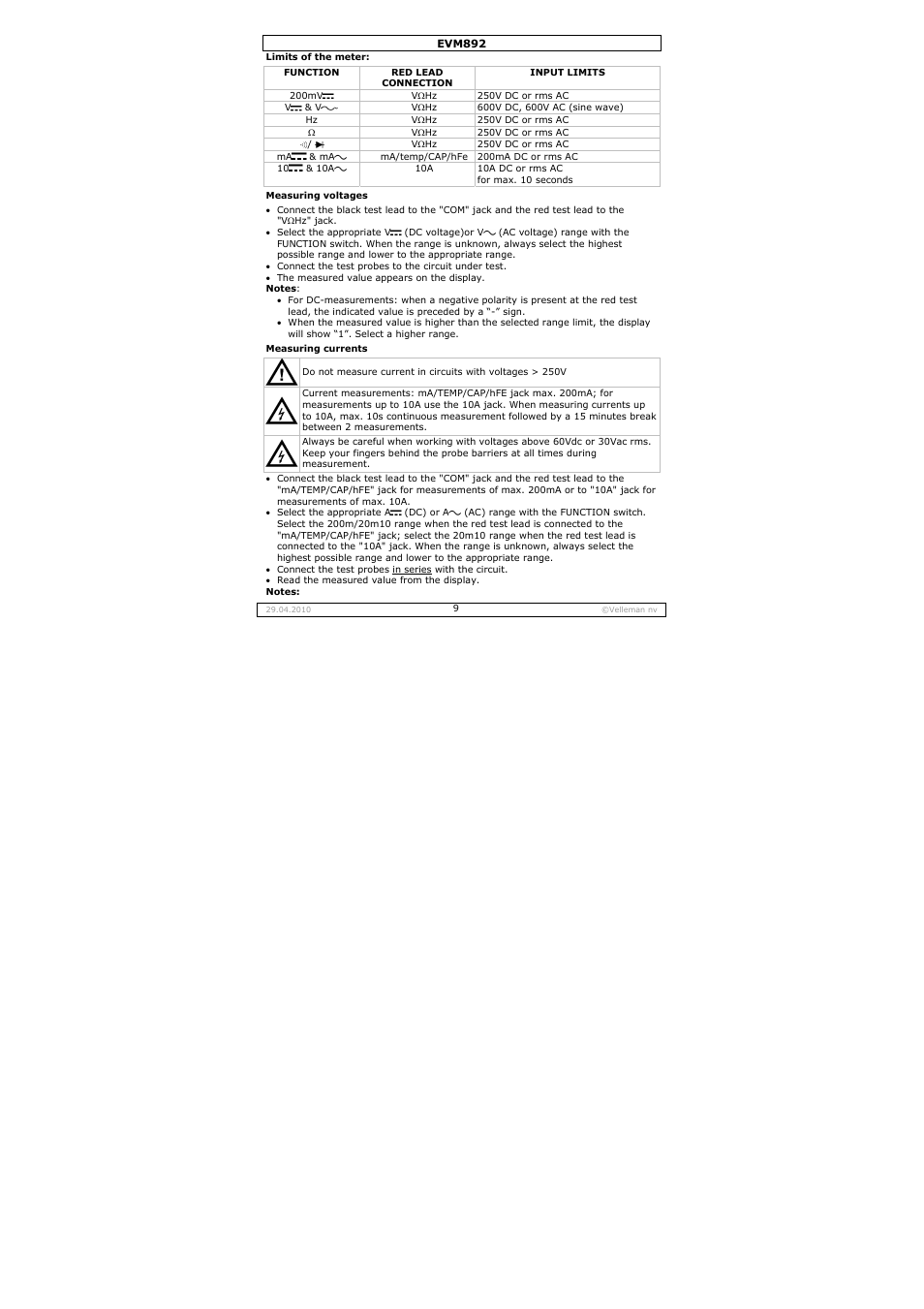Velleman EVM892 User Manual | Page 9 / 80
