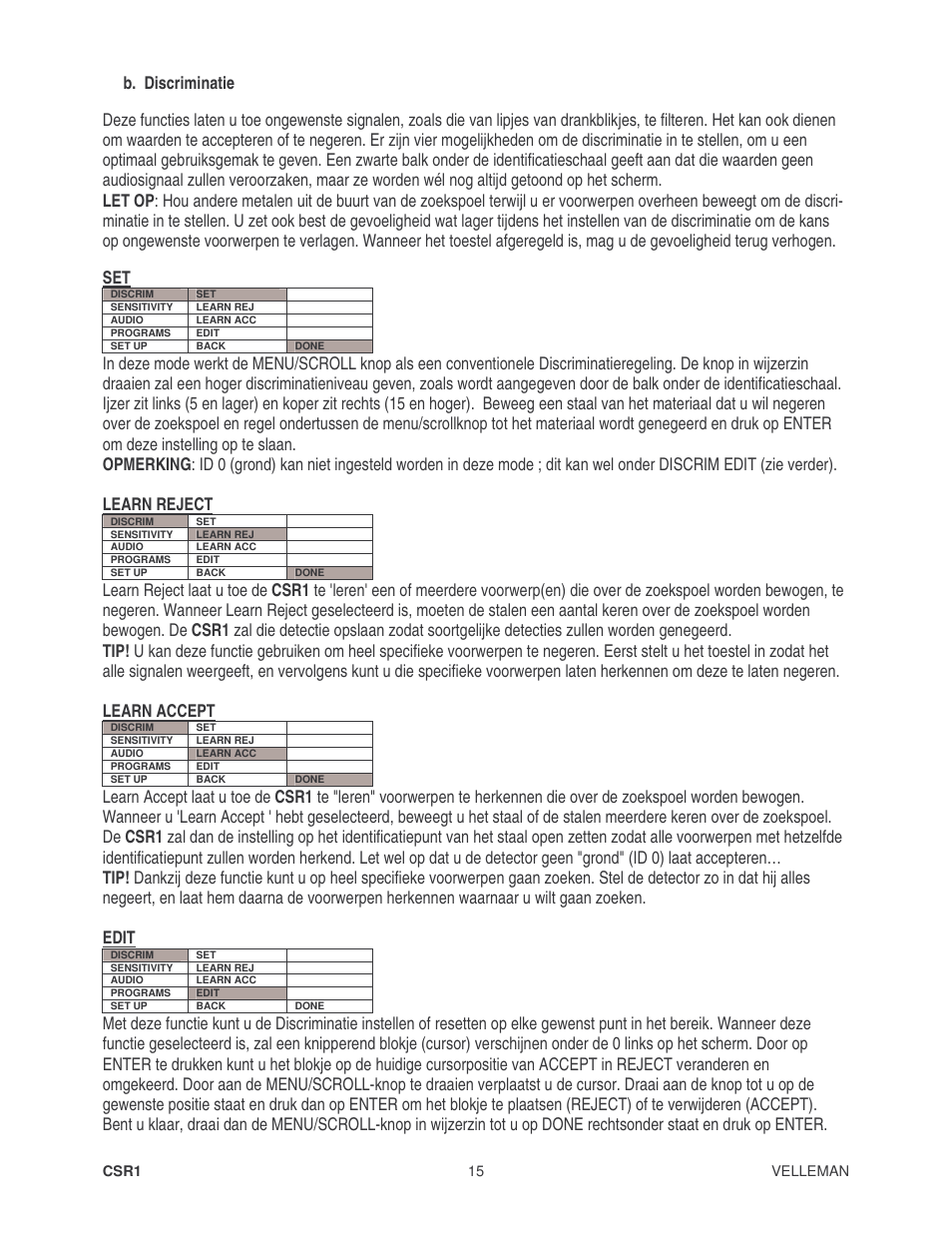 B. discriminatie | Velleman CSR1 User Manual | Page 15 / 56