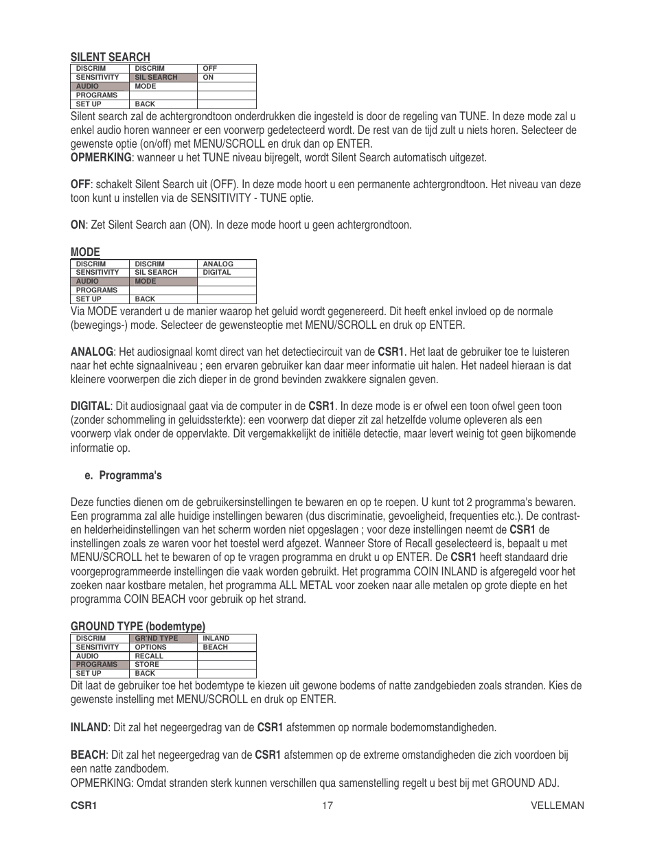 Silent search | Velleman CSR1 User Manual | Page 17 / 56