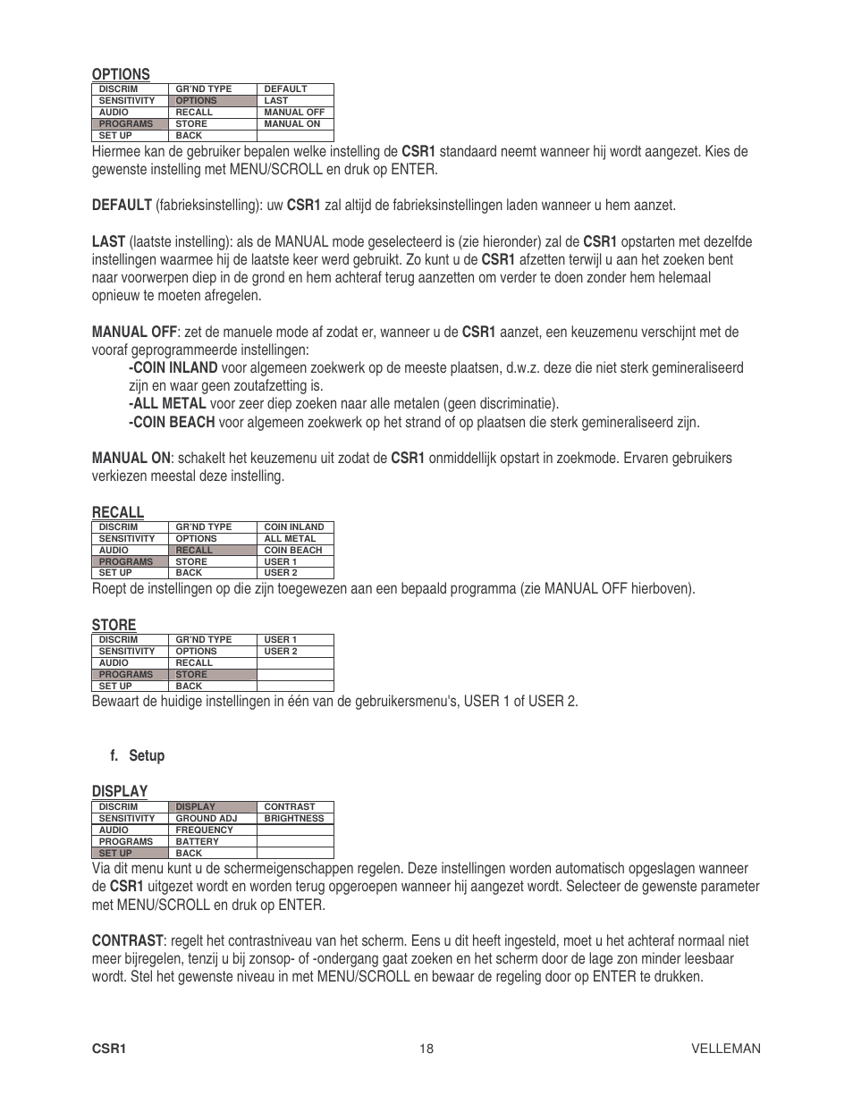 Options | Velleman CSR1 User Manual | Page 18 / 56