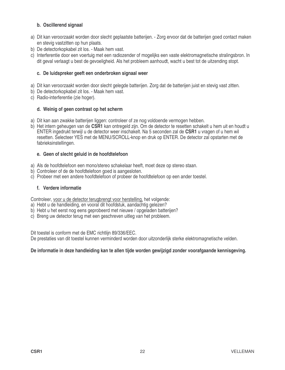 Velleman CSR1 User Manual | Page 22 / 56