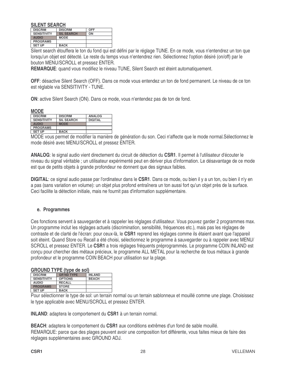 Silent search | Velleman CSR1 User Manual | Page 28 / 56