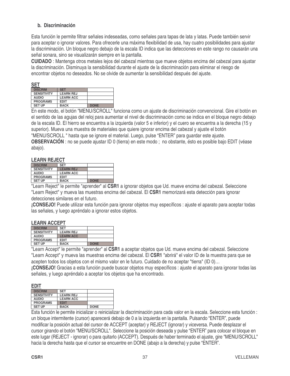 B. discriminación | Velleman CSR1 User Manual | Page 37 / 56