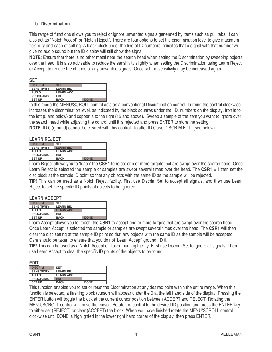 B. discrimination | Velleman CSR1 User Manual | Page 4 / 56