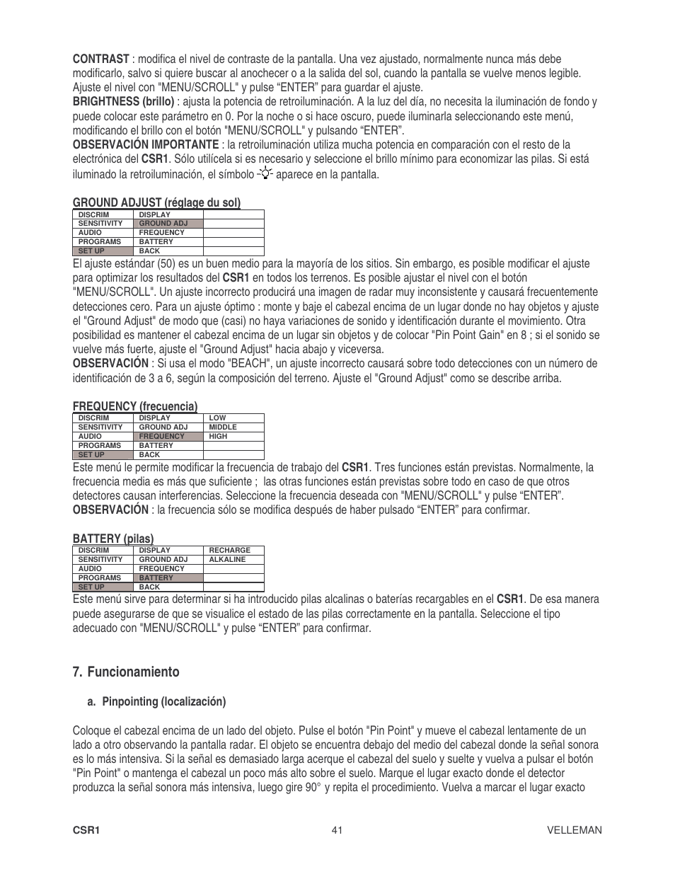 Funcionamiento | Velleman CSR1 User Manual | Page 41 / 56