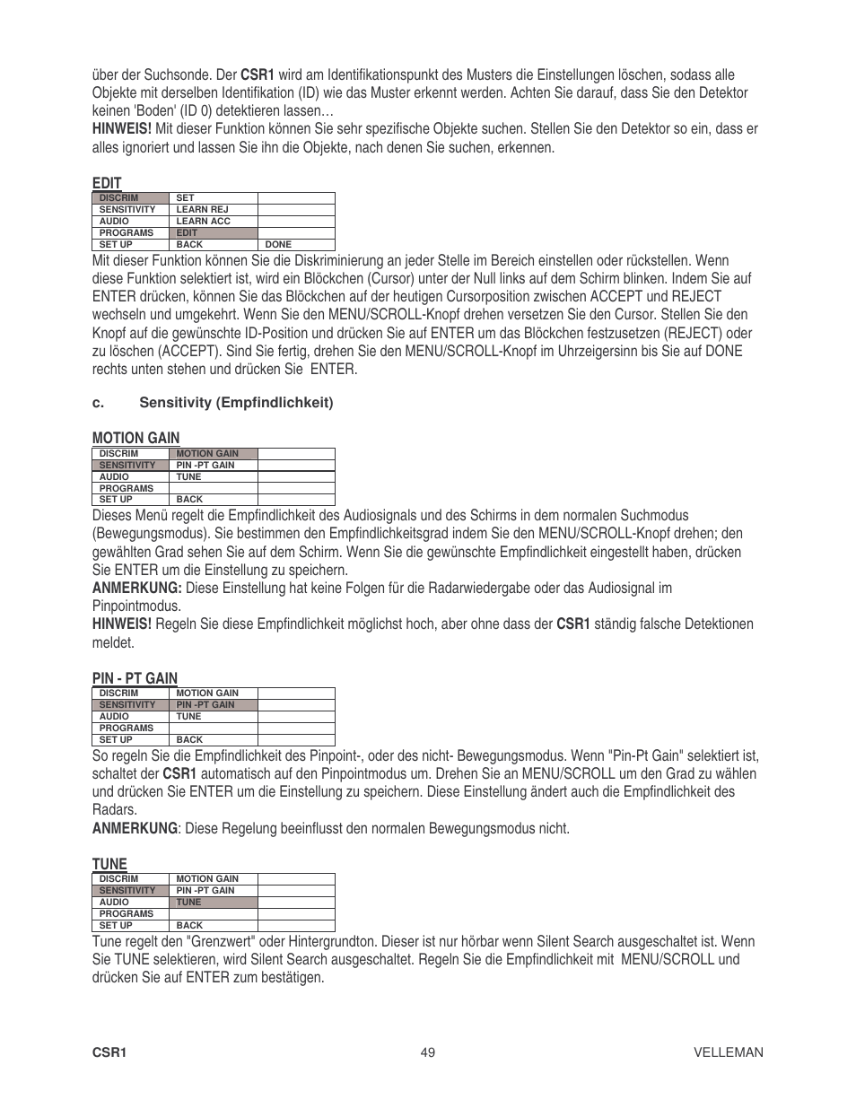 Motion gain | Velleman CSR1 User Manual | Page 49 / 56